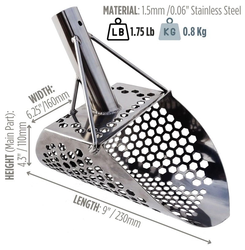 CooB Sand Scoop Shovel Metal Detector Monstrik V1, Sand Scoops Treasure Detecting, Metal Detector Hunting Tool, Stainless Steel, Mixed Hexahedron Holes - Image 2